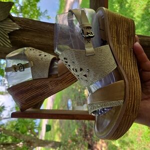 OTBT Hippie Beige Leather Strappy Wedge Sandals